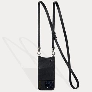 Emma Pebble Leather Crossbody Bandolier Black/Pewter iPhone 13 Pro wallet